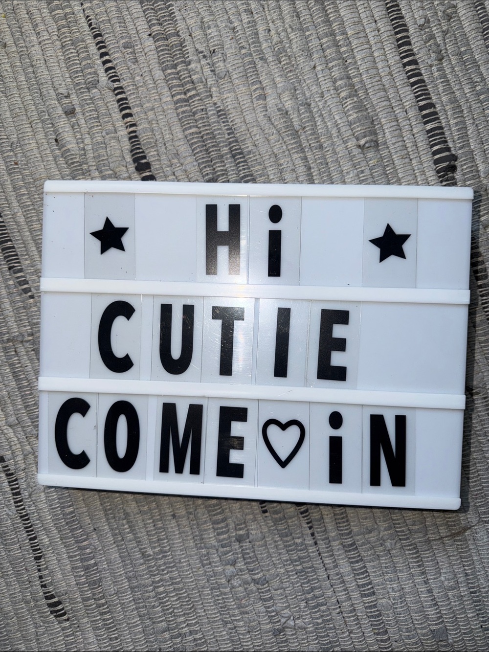 White Lightbox Sign with Black Letters - Hi Cutie Come In